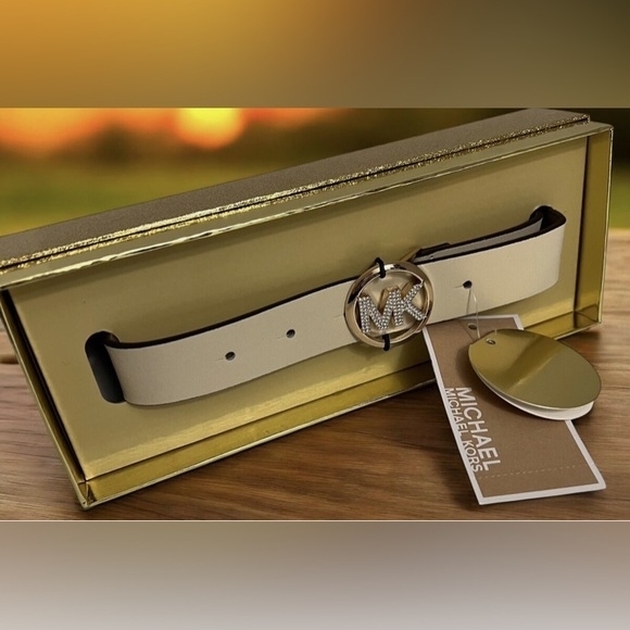 Michael Kors Accessories - NWT MICHAEL KORS IVORY/CREAM 25MM PAVE LOGO BELT IN BOX L/XL